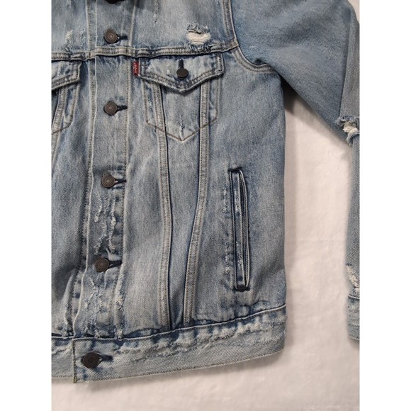 Levi's Denim Trucker Jacket Men's Small Blue Medium Wash Distressed S40116 - Picture 8 of 16
